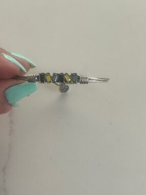 Luca & Danni Wire Bangle Bracelet hook loop closure Green Yellow Accent Stones